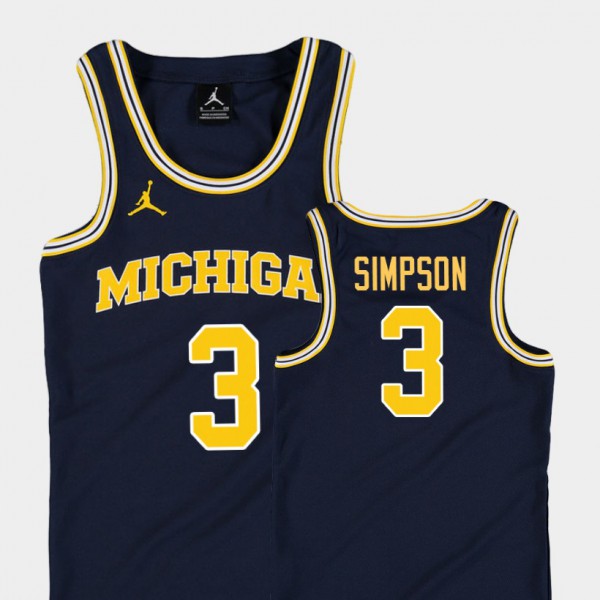 University of Michigan #3 Kids Zavier Simpson Jersey Navy NCAA Replica College Basketball Jordan
